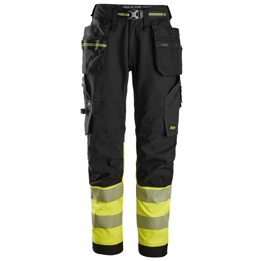 6934 Pantalon de travail en tissu extensible avec poches holster haute visibilité, Classe 1