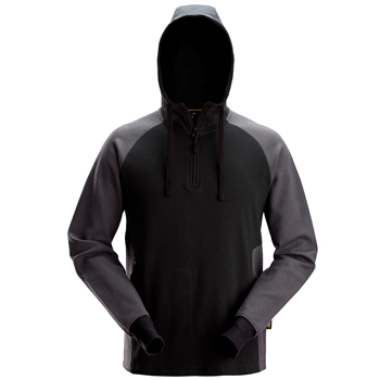 2842 Sweat-shirt à capuche bicolore demi-zippé
