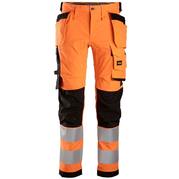 6243 AllroundWork, Pantalon en tissu extensible avec poches holster, haute visibilité, Classe 2